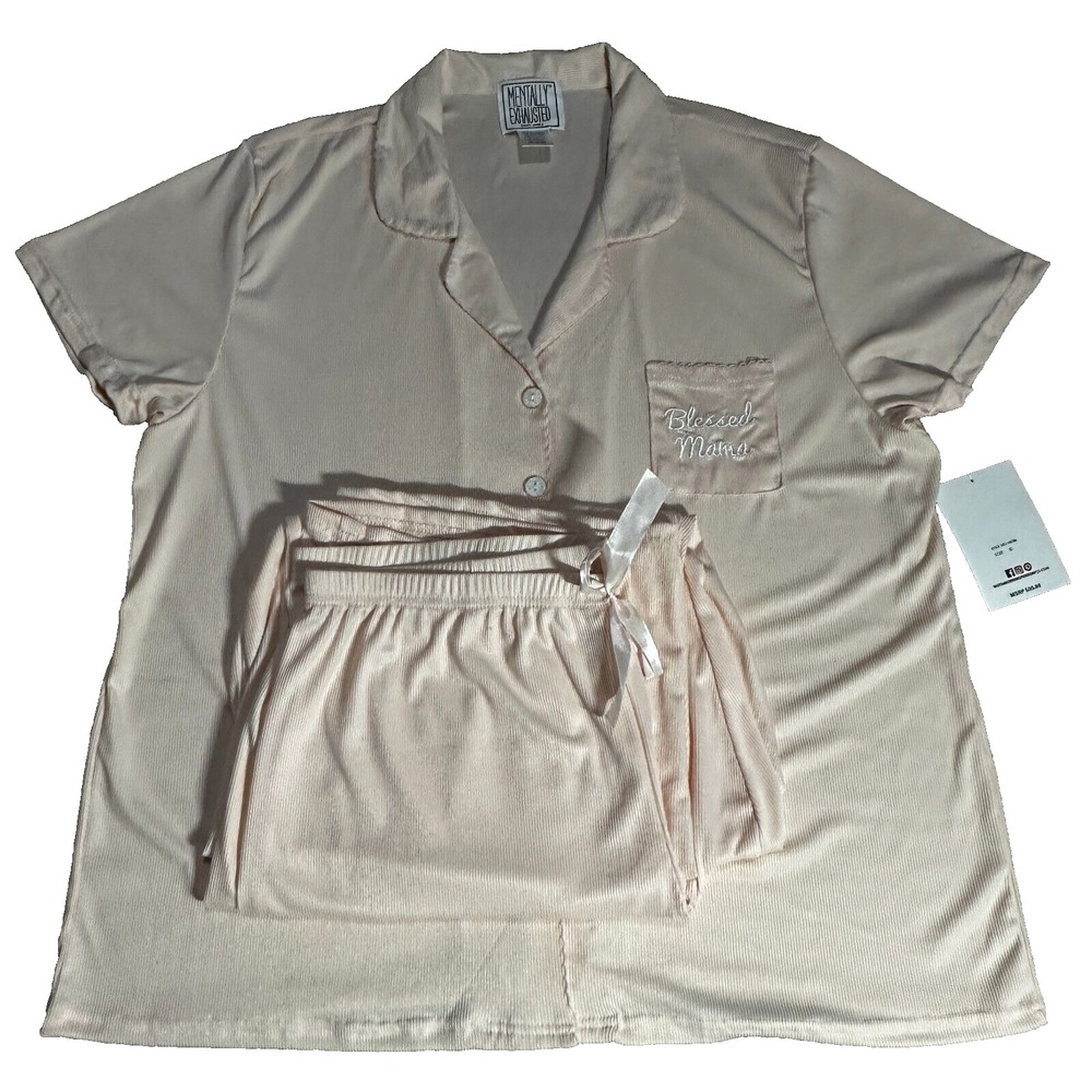 Mentally Exhausted Womens‎ Long Sleeve Shirt Pants Orange Blessed Mama PJ Set XL